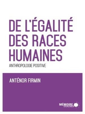 cover image of De l'égalité des races humaines